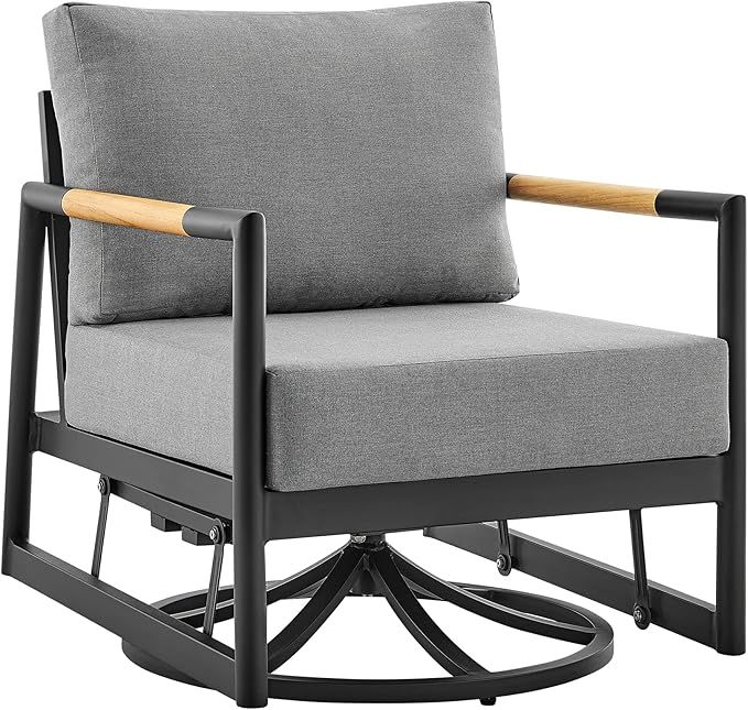 Armen Living Royal Modern Outdoor Patio Swivel Glider Chair, Standard, Black Aluminum and Teak | Amazon (US)