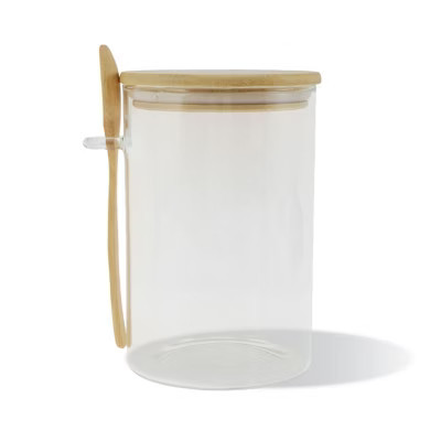 Unique Bargains with Bamboo Lid & Spoon Decorative Jars Wood Color Clear 1 Set 900ml / 31.75oz | Target