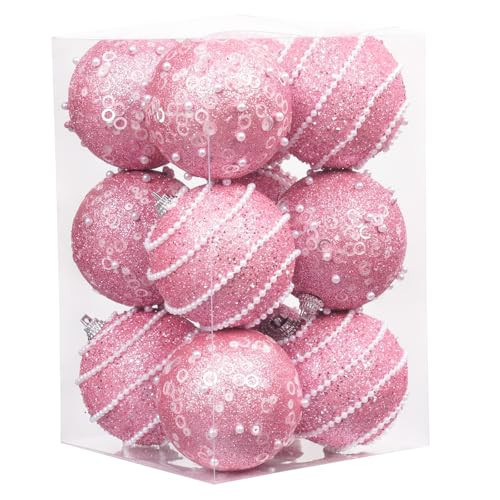 12Pcs Pink Christmas Ornaments Christmas Ball Ornaments Set Shatterproof Plastic Hanging Balls Pearls Ornaments for Christmas Tree Party Wedding Holiday and Home Decoration(70mm/2.76") | Amazon (US)