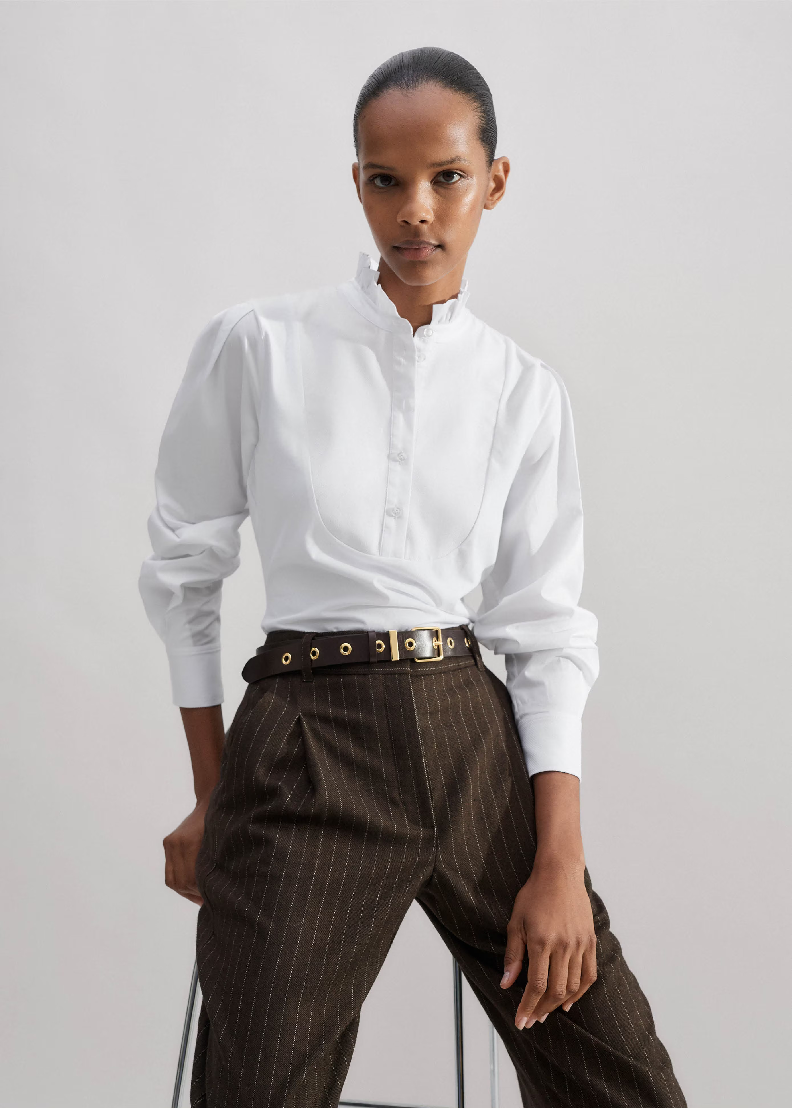 Women's White Mixed Media Textured Layering Shirt | ME+EM | ME+EM US