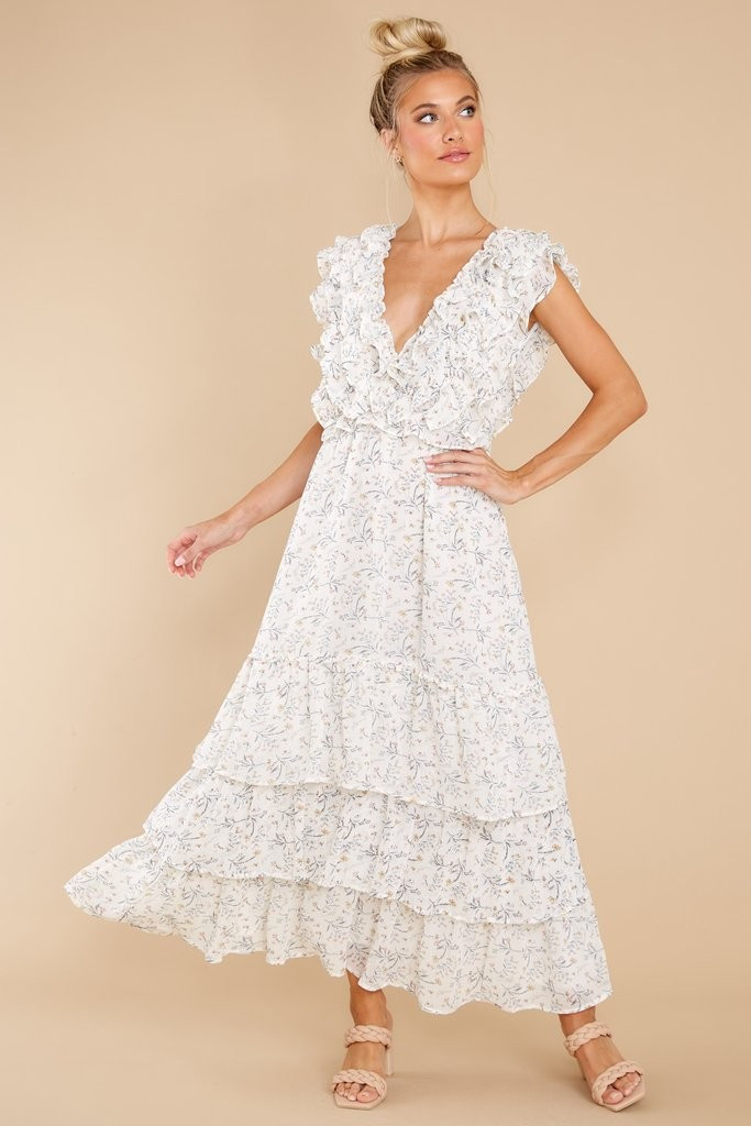 Timeless Essence White Floral Print Maxi Dress | Red Dress 