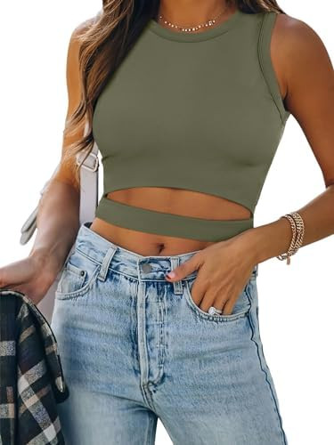 ANRABESS Women Tank Tops High Neck Sleeveless Sexy Cutout Racer Back Going Out Crop Tops Shirts S... | Amazon (US)