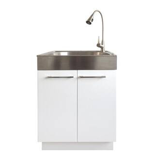 Glacier Bay All-in-One 24.2 in. x 21.3 in. x 33.8 in. Stainless Steel Laundry Sink and White 2 Do... | The Home Depot