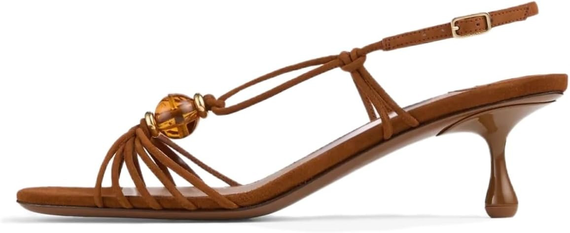 Womens Strappy Heels Sandals Kitten Heel Dress Sandals Open Toe Slingback Heeled Sandals Beaded E... | Amazon (US)