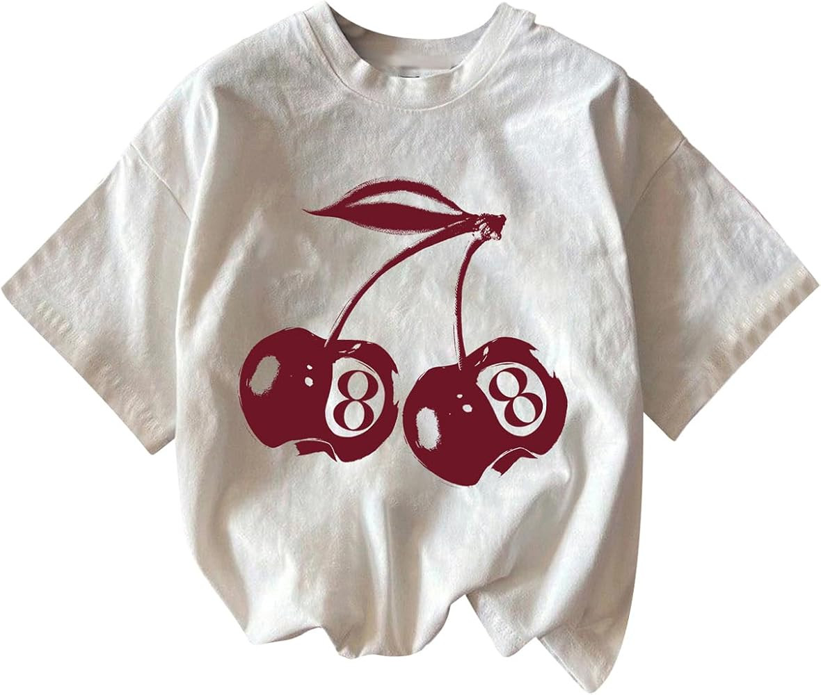 Women's Graphic Letter Tee Crew Neck Drop Shoulder Trendy Summer T Shirt Short Sleeve Vintage Car... | Amazon (US)