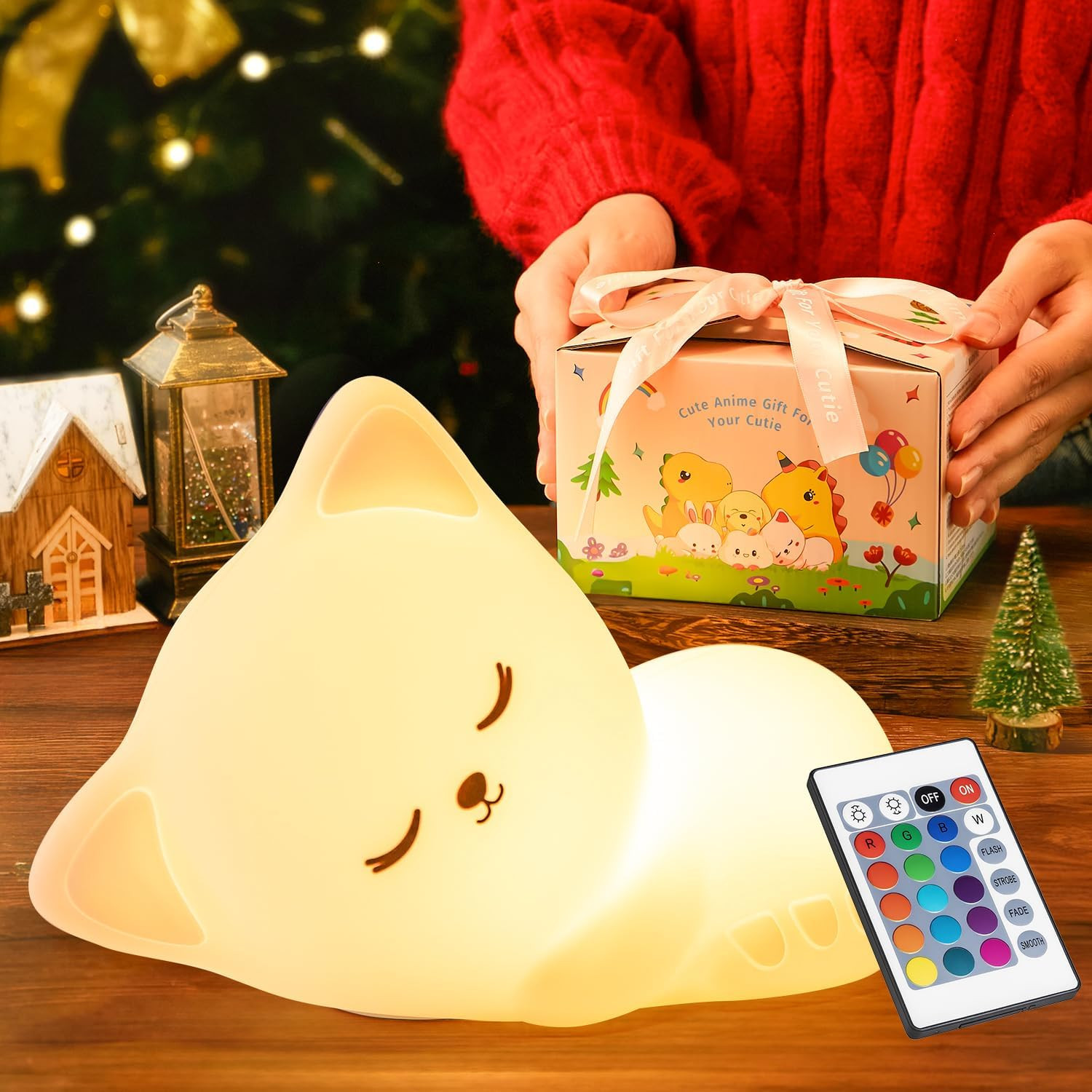 【REMOTE + GIFTS PACKAGE】Cat Night Light for Kids, Cute Room Decor for Teen Girls Gifts,16 Col... | Amazon (US)