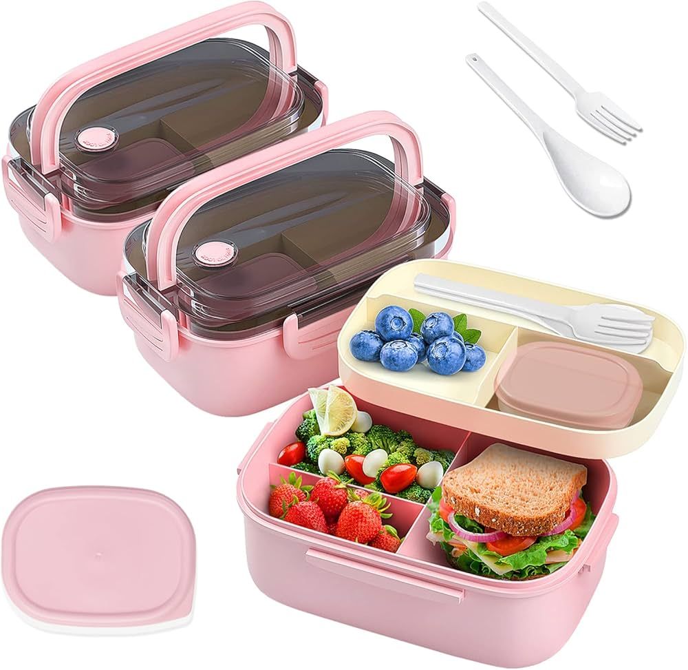Bento Box Kids Kit, 1.3ML Bento Box with Sauce Container & Cutlery, 6 Compartments Carrying Handl... | Amazon (US)