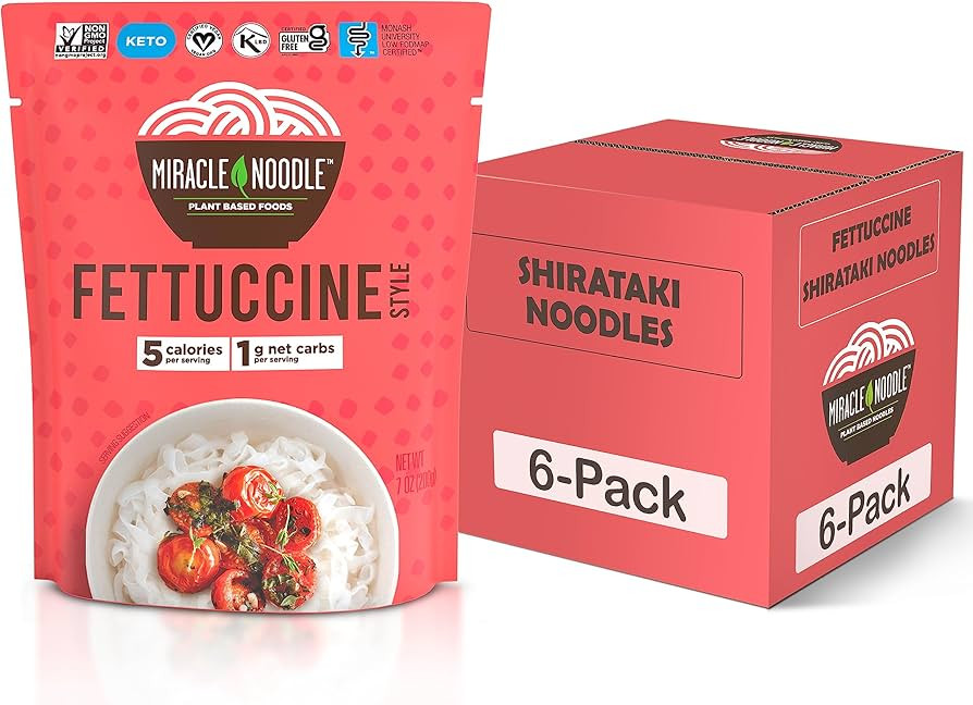Miracle Noodle Ready to Eat Fettuccine Pasta, 7 Oz (Pack of 6), Plant Based Shirataki Konjac Nood... | Amazon (US)