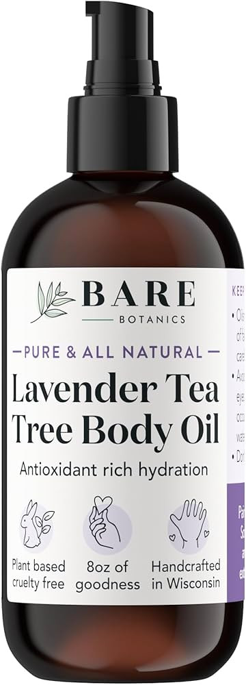 BARE BOTANICS 8oz Lavender Tea Tree Body Oil | 100% Natural Body Oil for Skin | Perfect for Moist... | Amazon (US)