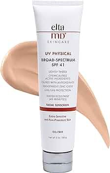 EltaMD UV Physical Tinted Face Sunscreen, SPF 41 Mineral Sunscreen with Zinc Oxide, Water Resista... | Amazon (US)