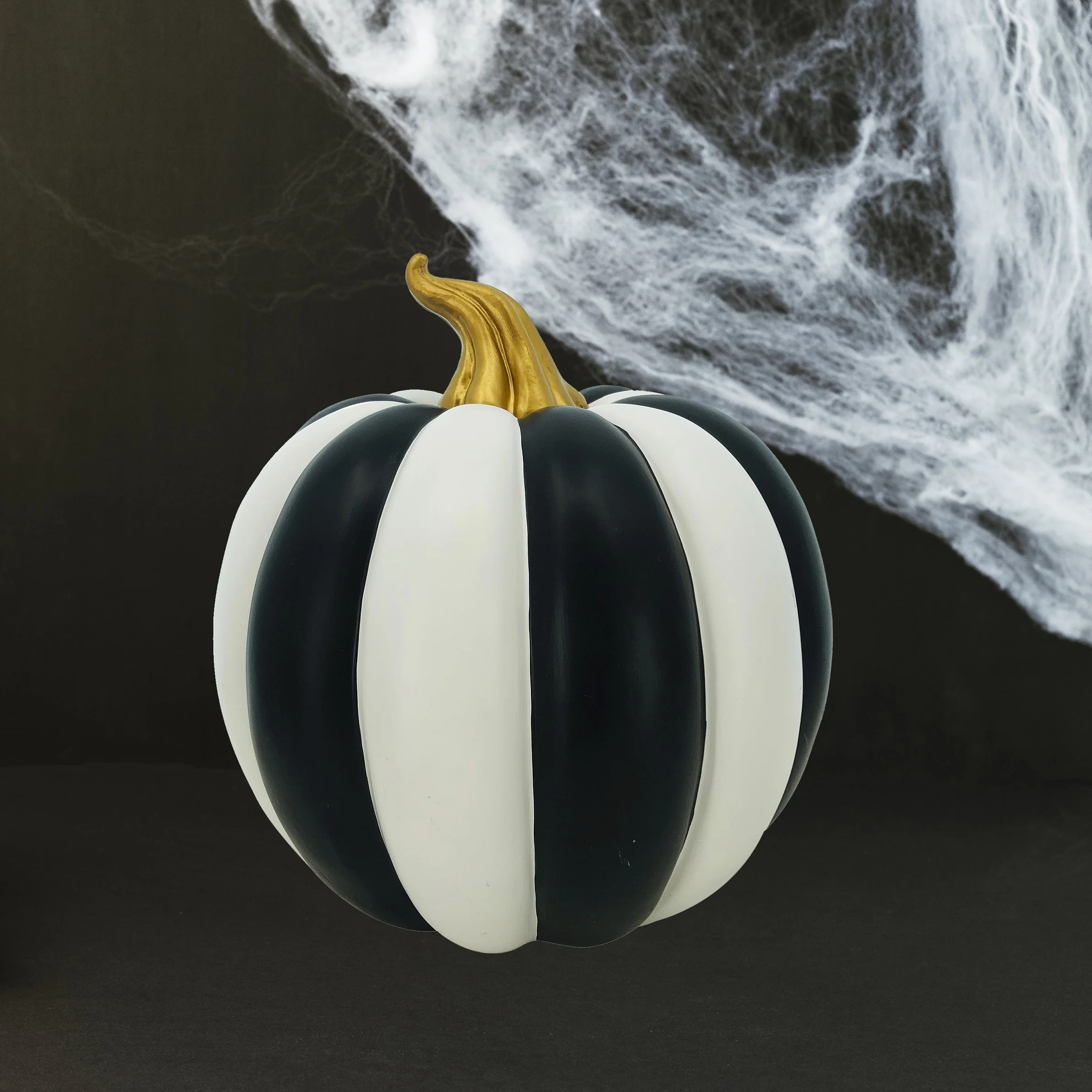 14 in Resin Black/White Stripe Pumpkin, Halloween Decoration, Way to Celebrate - Walmart.com | Walmart (US)