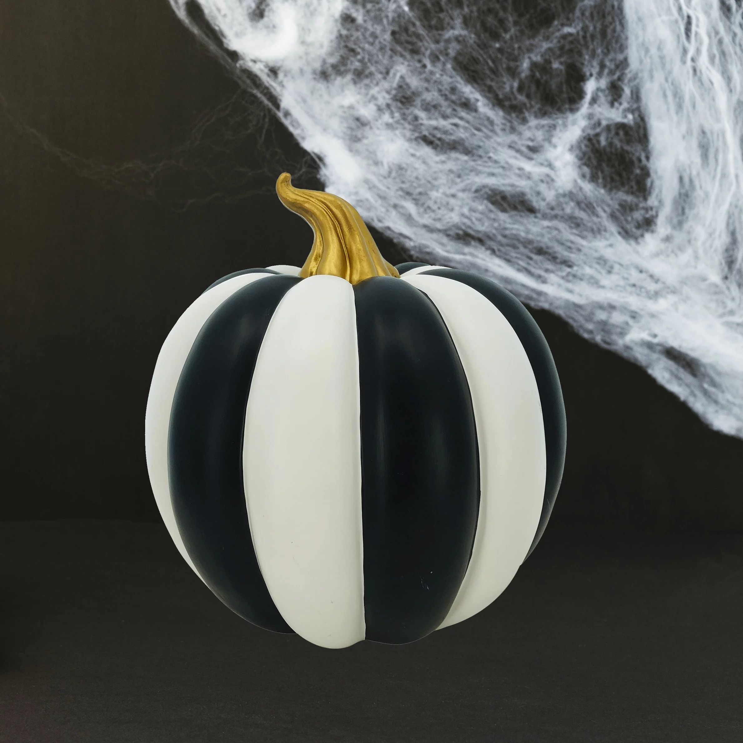 14 in Resin Black/White Stripe Pumpkin, Halloween Decoration, Way to Celebrate | Walmart (US)
