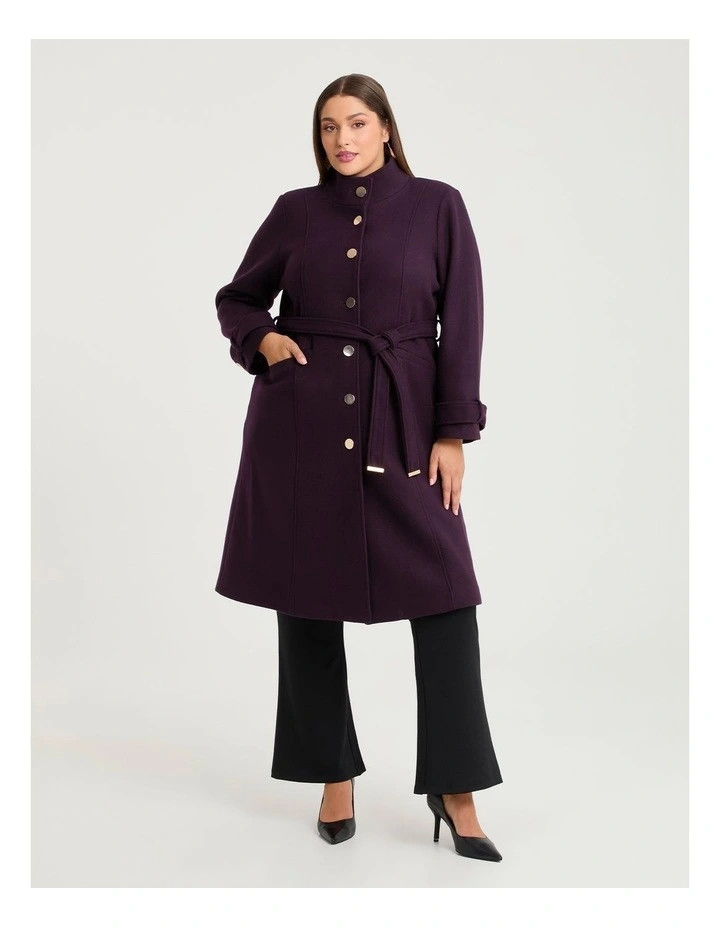 Taking ShapeFunnel Neck Melton Coat Aubergine | Myer