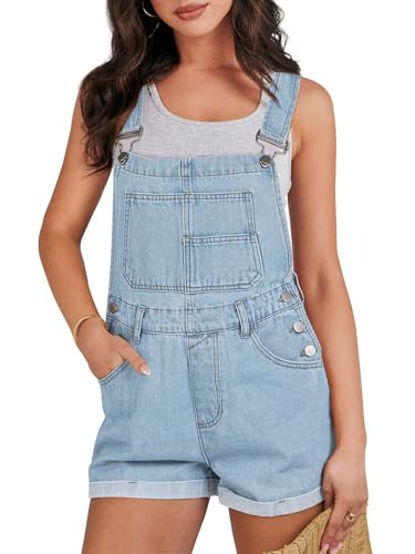 ANRABESS Overalls for Women Denim Shorts Overalls 2025 Summer Casual Loose Fit Adjustable Rompers Jean jumpsuit Bib Shortalls Washed Azure Large | Amazon (US)
