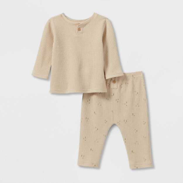 Grayson Collective Baby 2pc Thermal Henley Top & Bottom Set - Cream | Target
