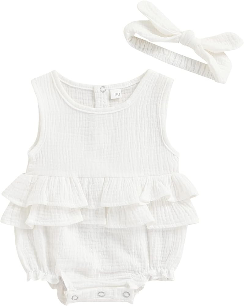 Newborn Baby Girls Summer Clothes One Piece Rompers Shorts Cute Overalls Jumpsuit Outfit Headband | Amazon (US)