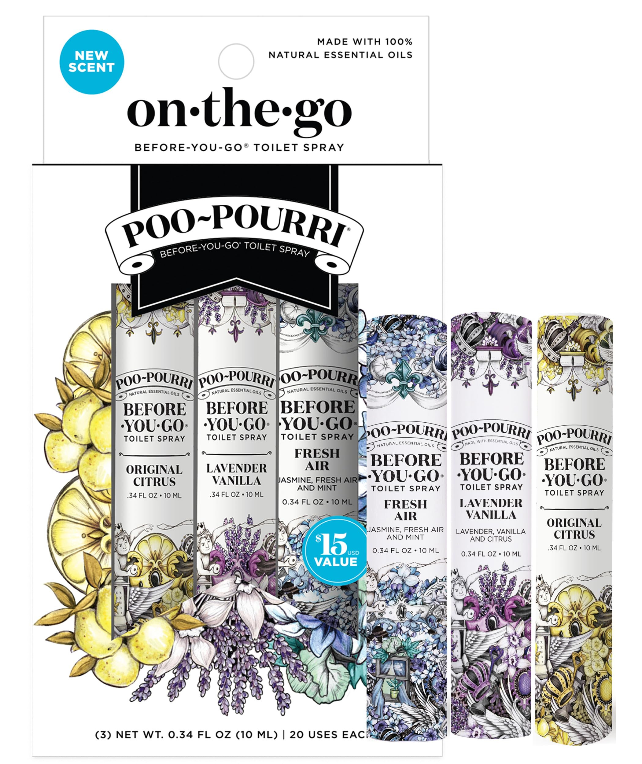 Poo-Pourri Before-You-Go Toilet Spray, On-The-Go, Travel Size Variety 10 mL - Original Citrus, La... | Amazon (US)