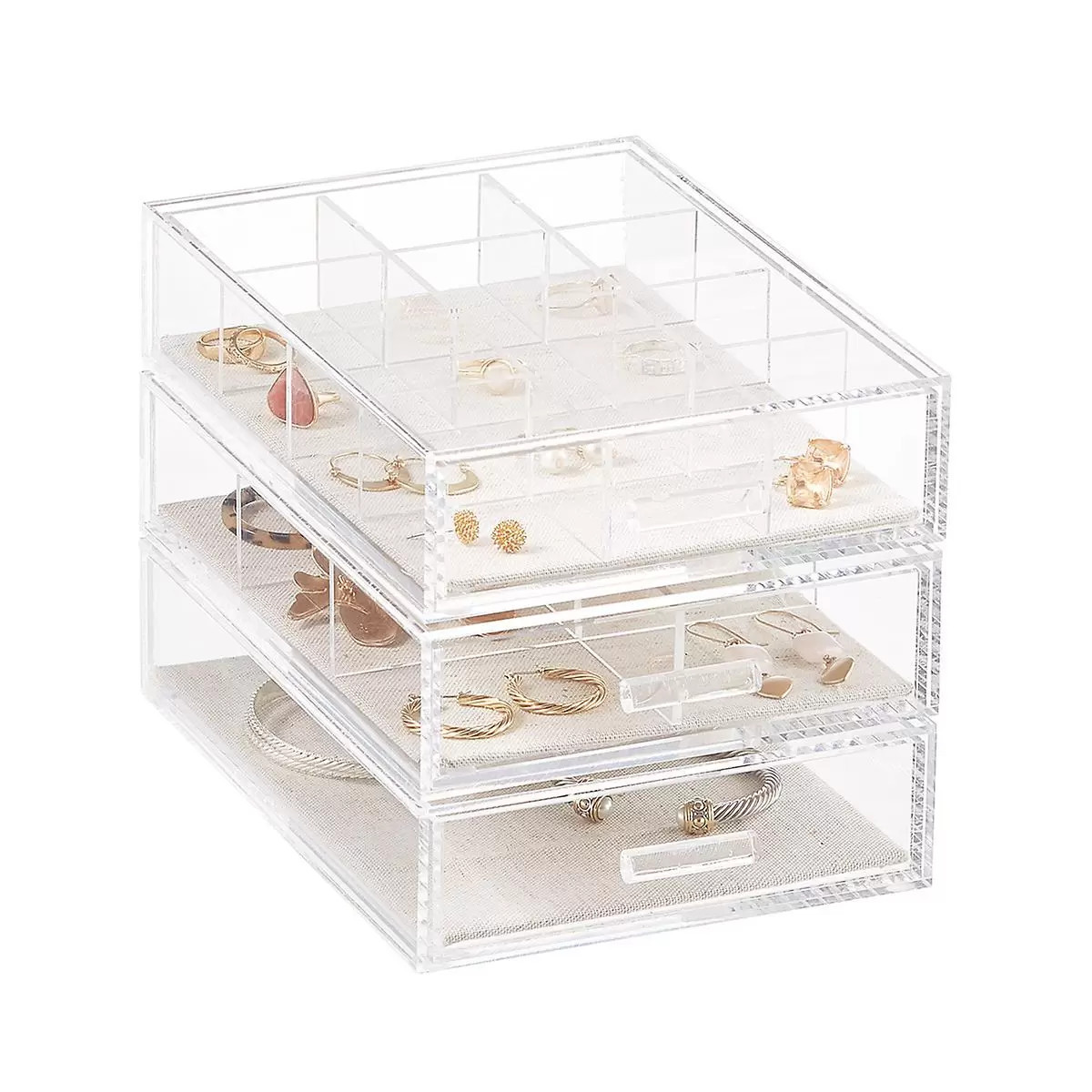 The Container Store 1-Compartment Wide Luxe Acrylic Jewelry Drawer Clear/Linen | The Container Store