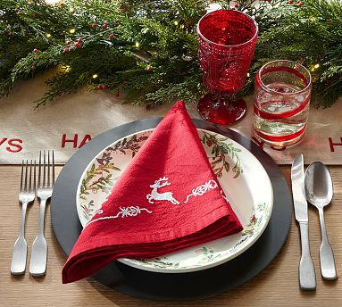 Reindeer Embroidered Cotton Napkins - Set of 4 | Pottery Barn (US)
