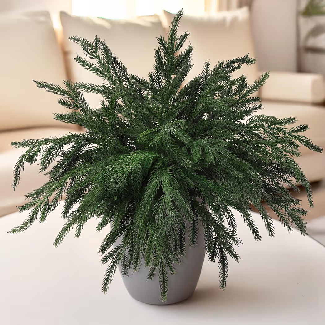 10PCS Christmas Norfolk Pine Stems, Real Touch 15 Inch Artificial Norfolk Pine Branches, Fake Greenery Pine Picks for Vase DIY Holiday Winter Table Indoor Decor(Green) | Amazon (US)