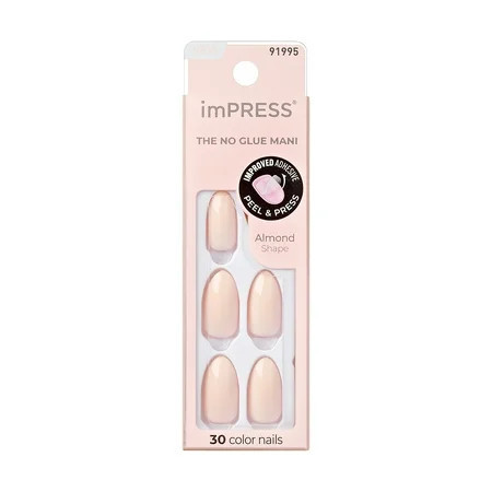 KISS imPRESS No Glue Needed Press On Nails Color Brushed pale Pink Medium Almond 30 Count | Walmart (US)