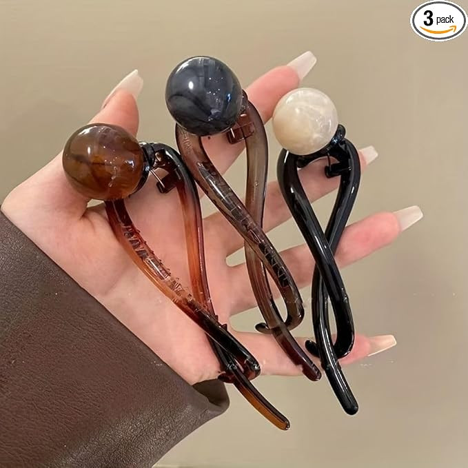 3Pcs Pearl Banana Clip, 2024 New Elegant French Pearl Hair Clips for Women, Vintage Twist Non-Sli... | Amazon (US)