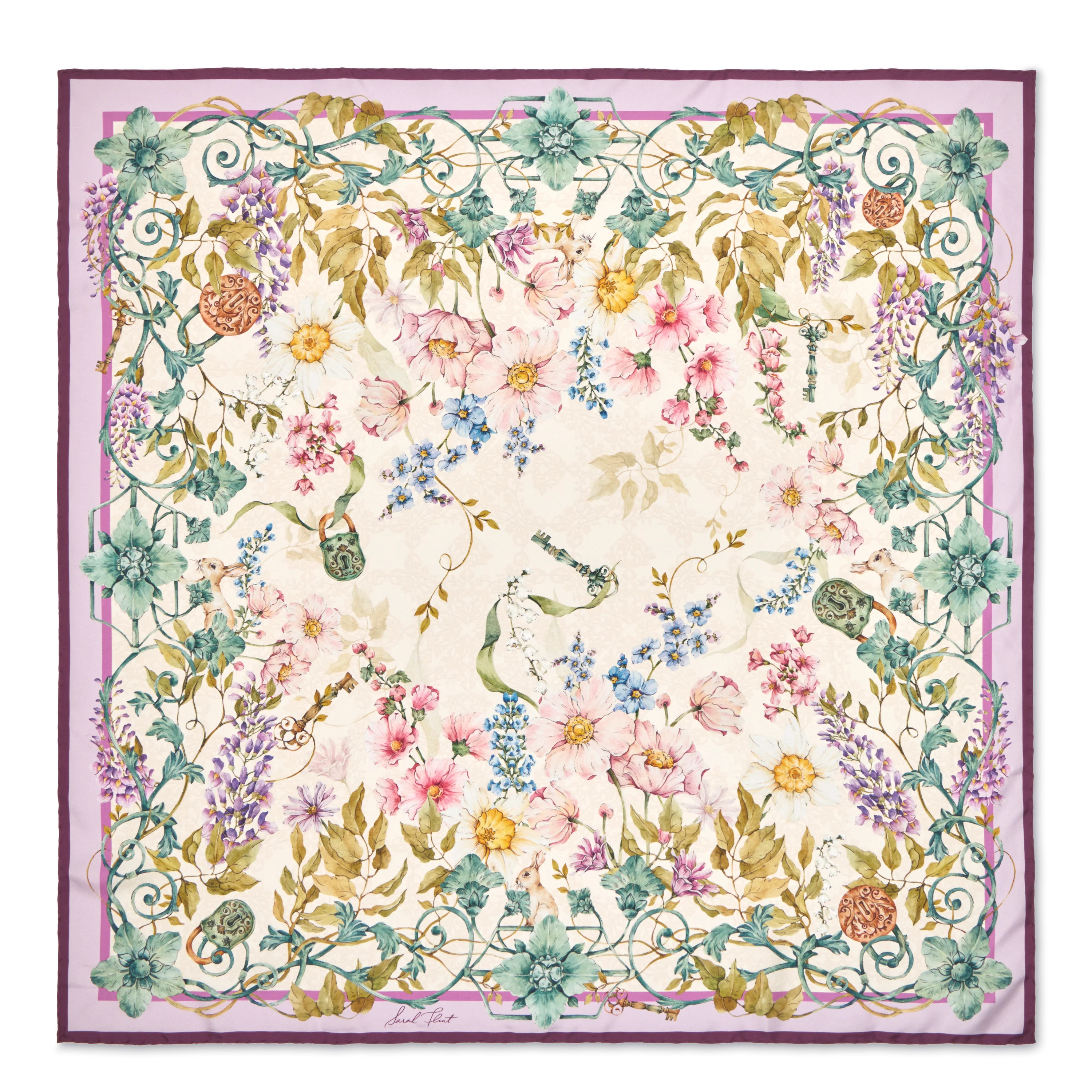 Secret Garden Scarf 45 | White Floral Silk | Sarah Flint | Sarah Flint