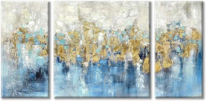 Abstract Canvas Artwork Modern Painting: Gleaming Gold Picture on Canvas for Home Wall Art Decor | Amazon (US)