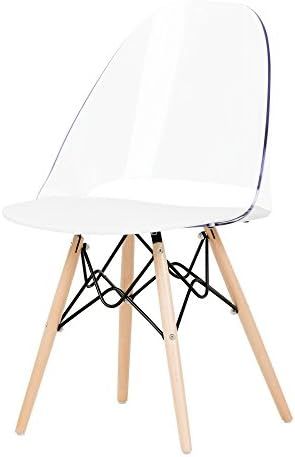 South Shore Annexe Mid-Century Modern Eiffel Office Chair, Wooden Legs, Clear and White | Amazon (US)