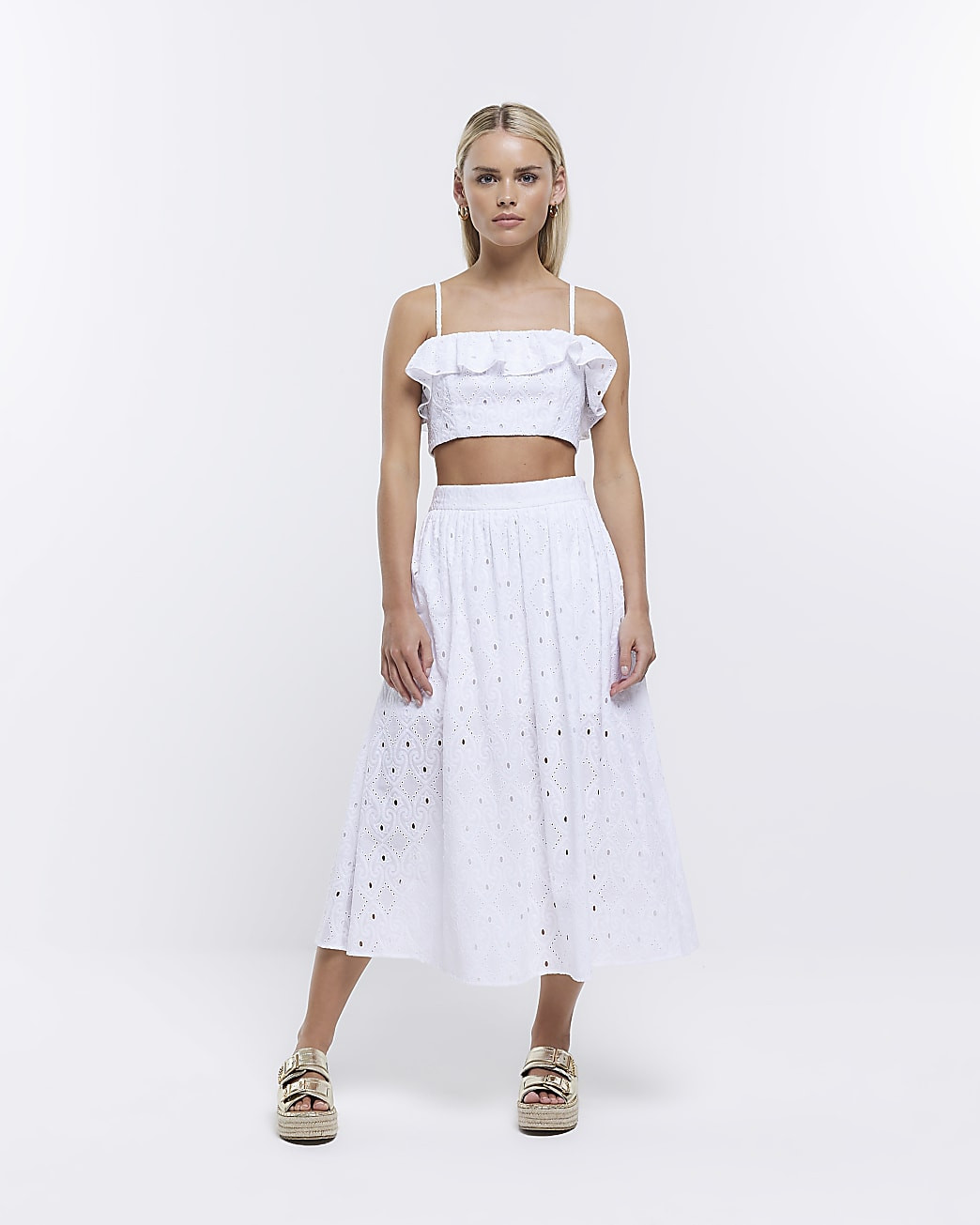 Petite white broderie crop cami top | River Island (UK & IE)