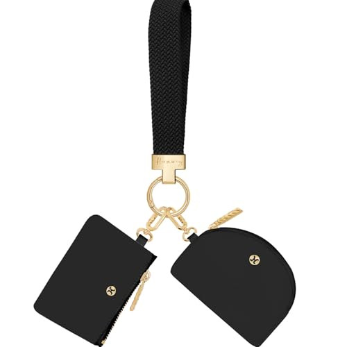 Hovmwey Stretchy Keychain Wallet, Detachable Dual Black Pouch Wristlet Wallets for Women Men, Portable Mini Zip Around Small Wallet Coin Purse | Amazon (US)