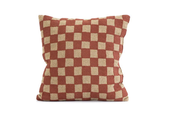 Chindi check cushion in terra | Revival Rugs 