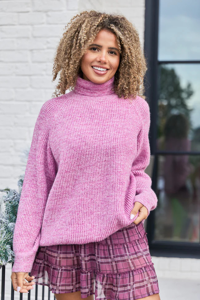 Jameson Heathered Magenta Turtleneck Sweater | Pink Lily