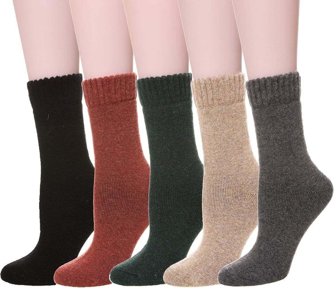 Womens Wool Socks Super Thick Heavy Thermal Fuzzy Winter Warm Crew Cold Weather Casual Socks 5 Pa... | Amazon (US)