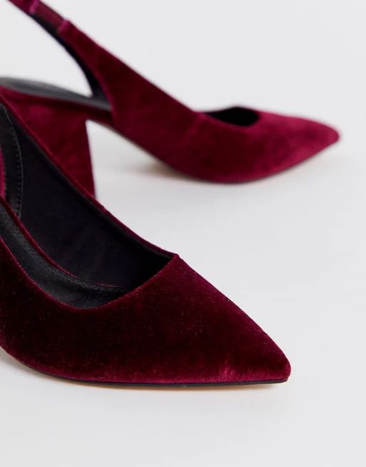 ASOS DESIGN Samson slingback mid heels in burgundy velvet | ASOS (Global)