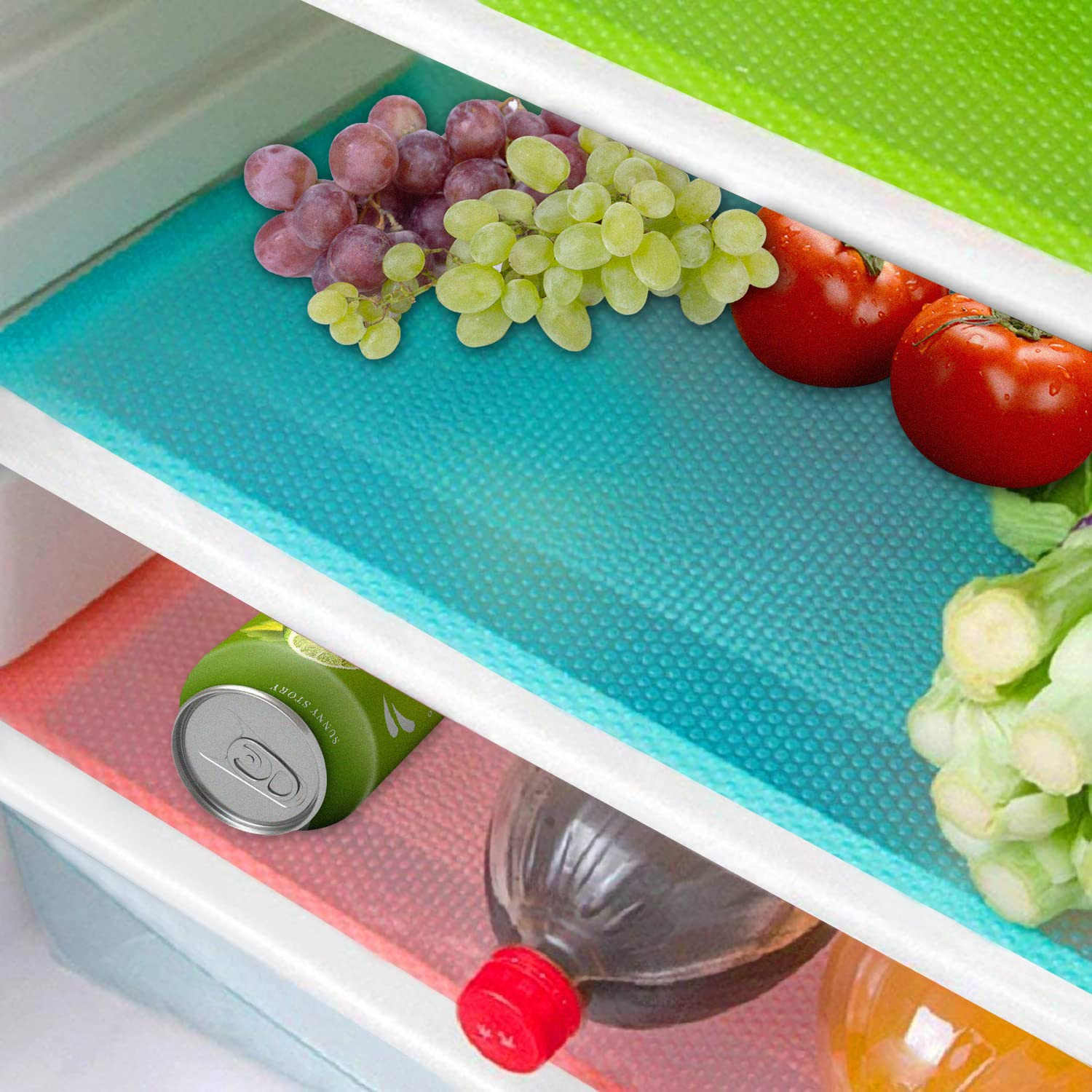16 Pcs Refrigerator Liners Mats Washable, Refrigerator Mats Liner Waterproof Oilproof, Shinywear Fridge Liners for Shelves, Cover Pads for Freezer Glass Shelf Cupboard Cabinet Drawer (4 Color Mixed) | Amazon (US)