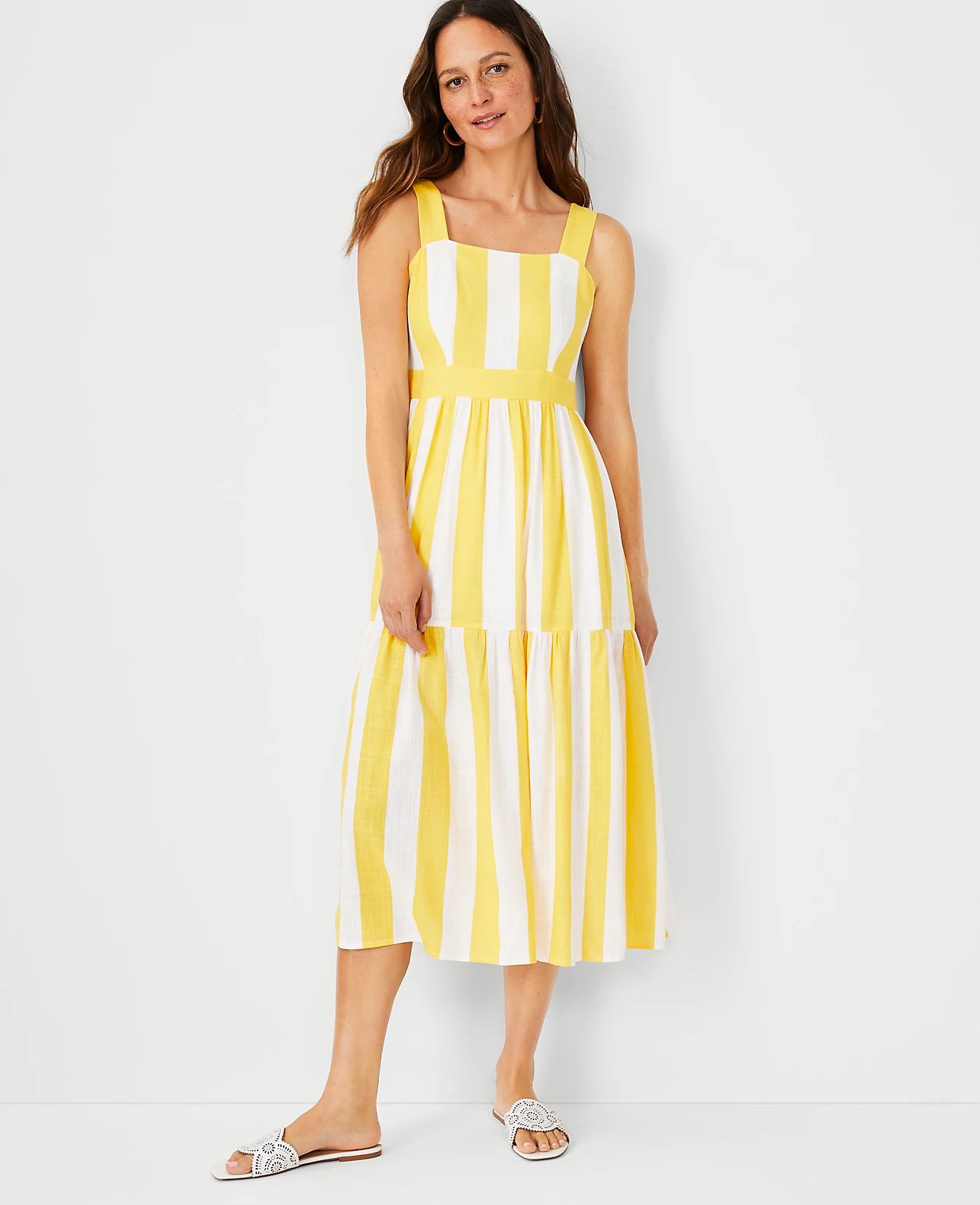 Striped Square Neck Midi Dress | Ann Taylor (US)