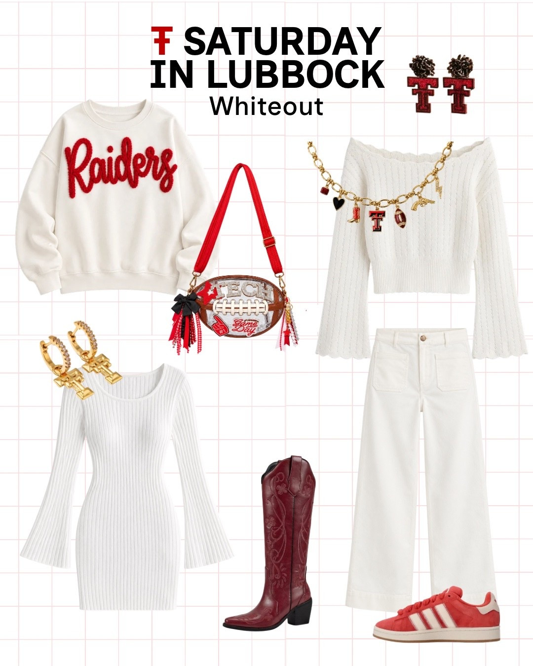Texas Tech whiteout game day outfit ideas 🤍 Affordable Red Raiders looks for a Saturday in Lubbock, from an all-white sweater dress to white jeans, a cozy sweatshirt, western boots + red game day accessories.

TexasTech #TexasTechGameDay #RedRaiders #WhiteoutGame #GameDayOutfit #CollegeGameDay #Lubbock #FootballOutfit #FallGameDay

#LTKActive #LTKSeasonal #LTKmomlife