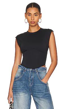 Good American Scuba Corset Tee in Black001 from Revolve.com | Revolve Clothing (Global)
