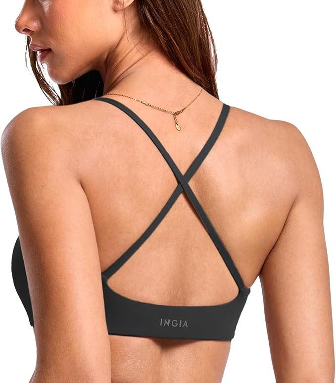 Women's Low Scoop Neck Sports Bra Spaghetti Criss Cross Strap Padded Workout Yoga Bra Crop Top | Amazon (US)