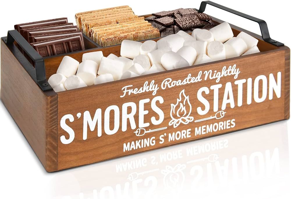 S'Mores Station, Farmhouse S'mores Bar Holder with Handles, Smores Caddy, Smores Accessories Orga... | Amazon (US)