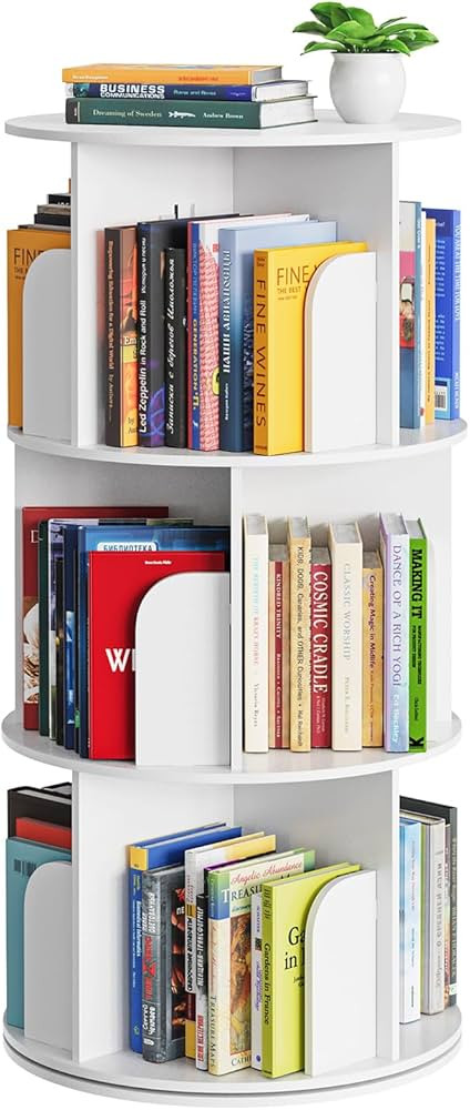 SpaceAid Cross Style 3 Tier Rotating Bookshelf, Spinning 360 Bookcase Lazy Susan Tower, Vertical ... | Amazon (US)