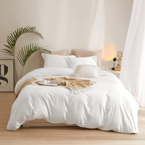 White Duvet Cover King Size Bedding Duvet Cover 1 Duvet Cover with 2 Pillowcases 3 Pieces White Comforter Cover with Zipper Closure Modern Soft White Twin Duvet Cover 104”x90” with Zipper Closure | Amazon (US)