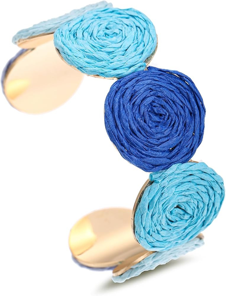 Raffia Multiple Circles Cuff Bracelet for Women, Handmade Colorful Round Bangle Geometric Adjusta... | Amazon (US)