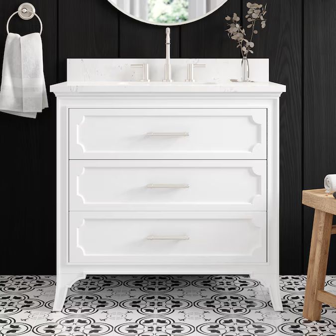 allen + roth Helena 36-in White Undermount Single Sink Bathroom Vanity with Carrara Engineered Ma... | Lowe's