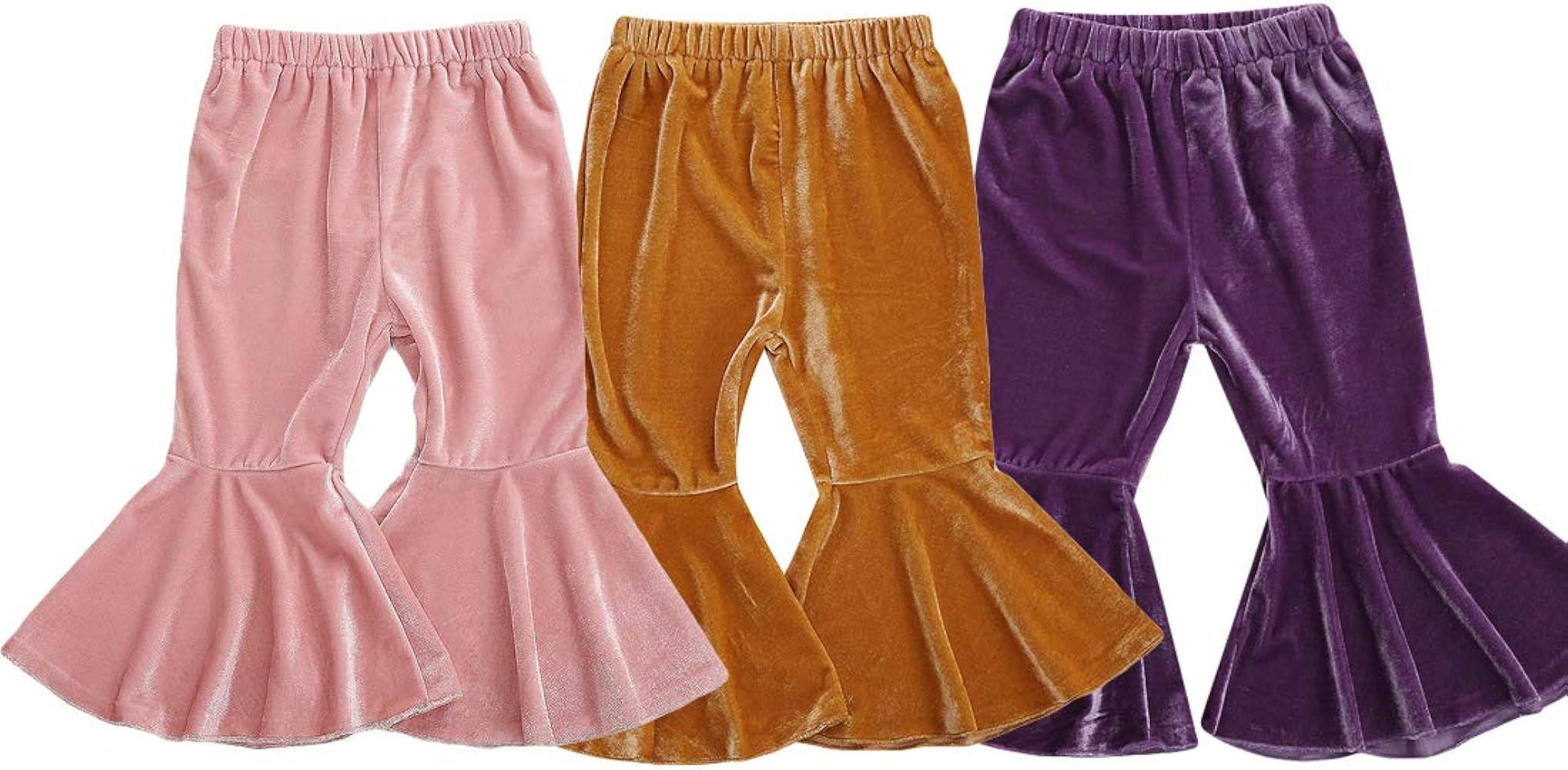 allshope Toddler Kids Girl Pants 3-Pack Velvet Ruffle Leggings Bell Bottoms Flare Pants 1-6T | Amazon (US)
