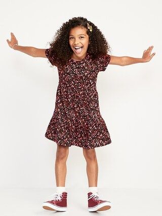 Tiered Printed Short-Sleeve Swing Dress for Girls | Old Navy (US)