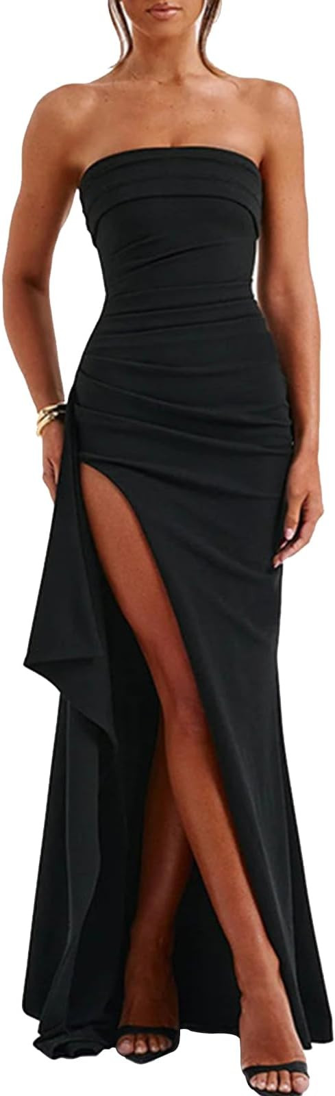 Women's Backless High Split Strapless Prom Formal Dress,Black | Amazon (US)