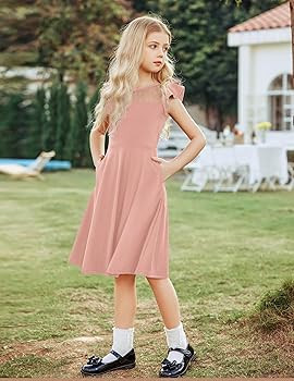 Arshiner Girls Dress Summer Ruffle Sleeve Mesh A Line Casual Party Dresses with Pockets | Amazon (US)