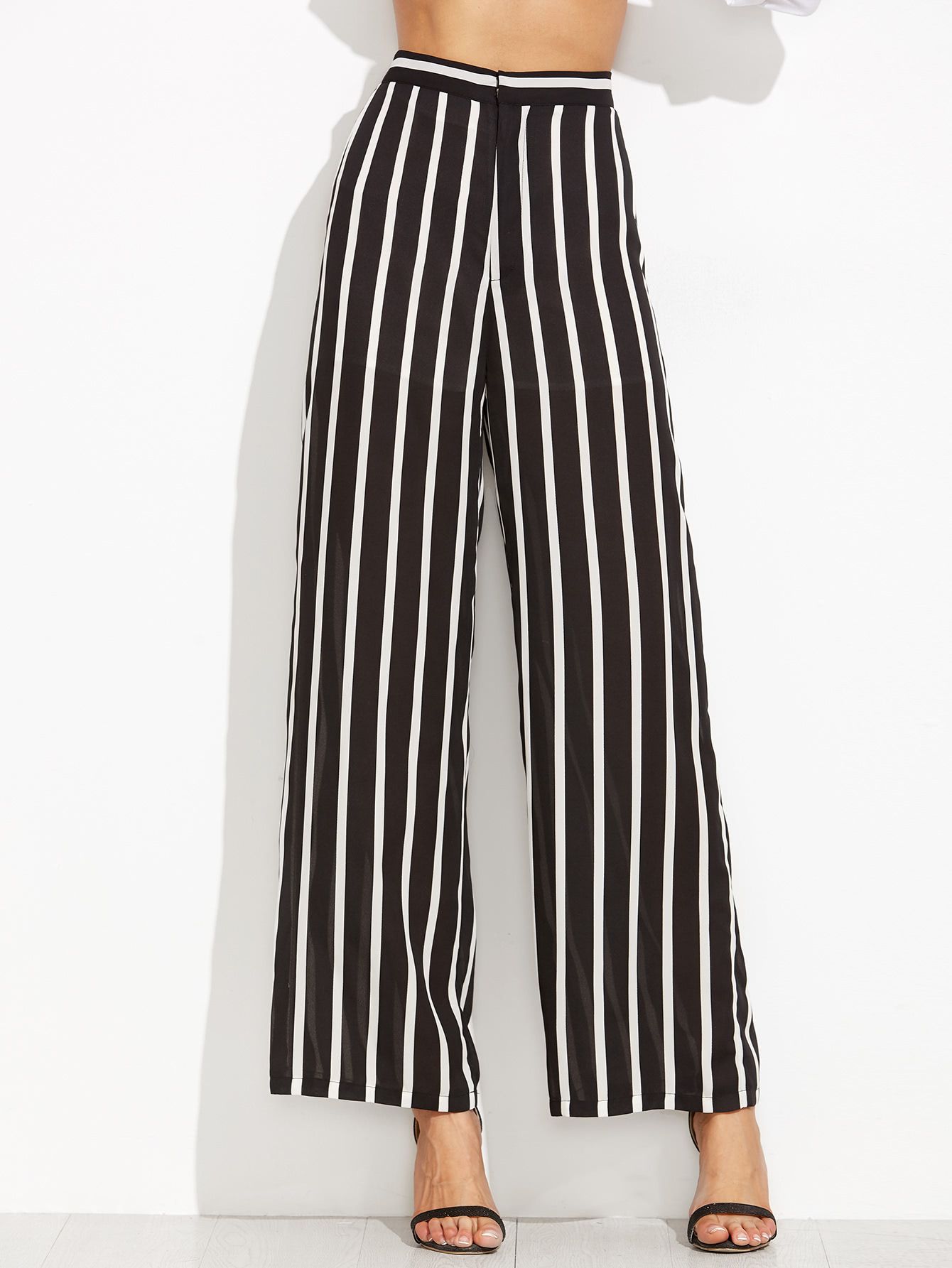 Black Vertical Striped Wide Leg Pants | SHEIN